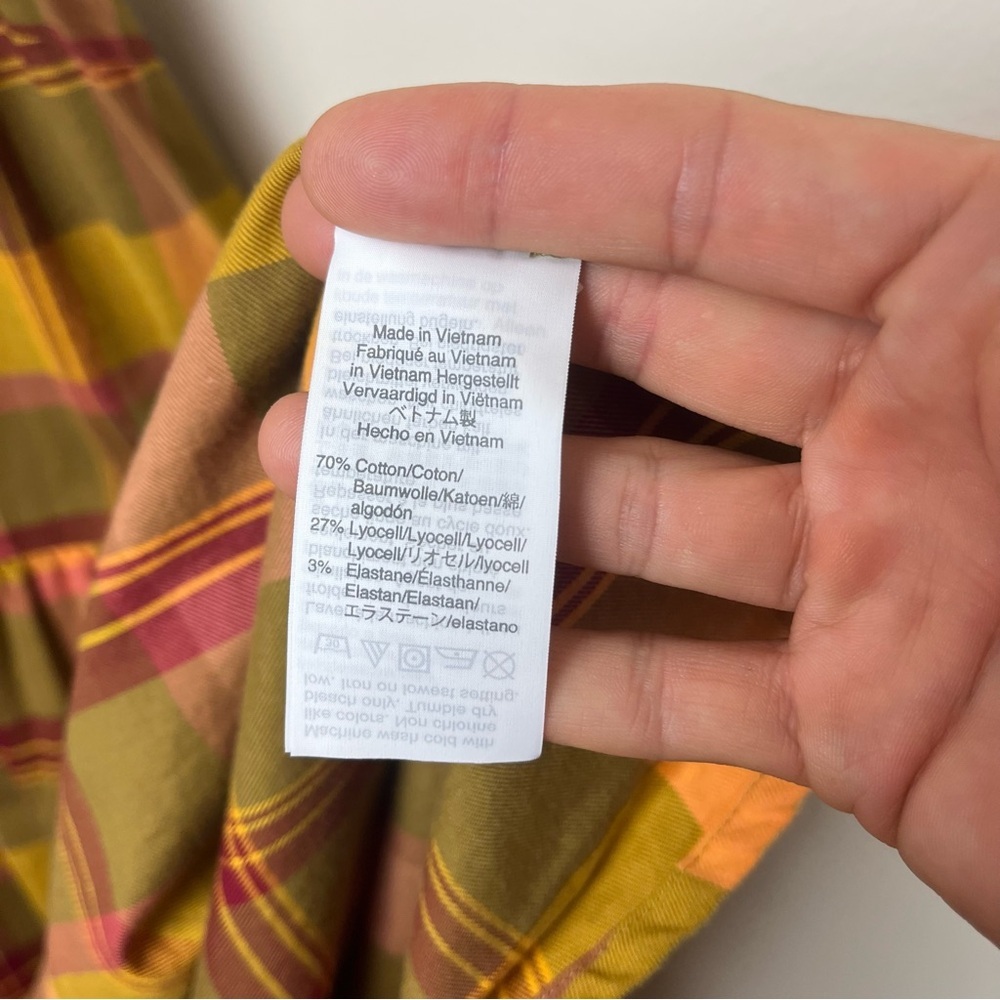 MADEWELL Plaid Babydoll Cami Academia Preppy Dress in Madras Spiced Olive Large - Picture 5 of 6